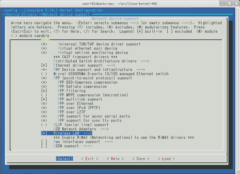 Device Drivers ---> Network device support ---> Wireless LAN